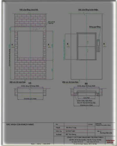 kích thước thang thực phẩm | hướng cửa thang tải thực phẩm | thang tải hàng